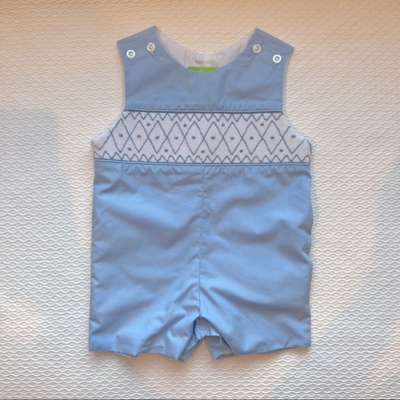 Classic Whimsy Smocked Blue Jon Jon/Romper - Picture 1 of 6